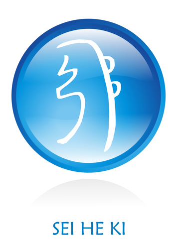 Reiki Symbol rounded with a blue circle. Vector file available.